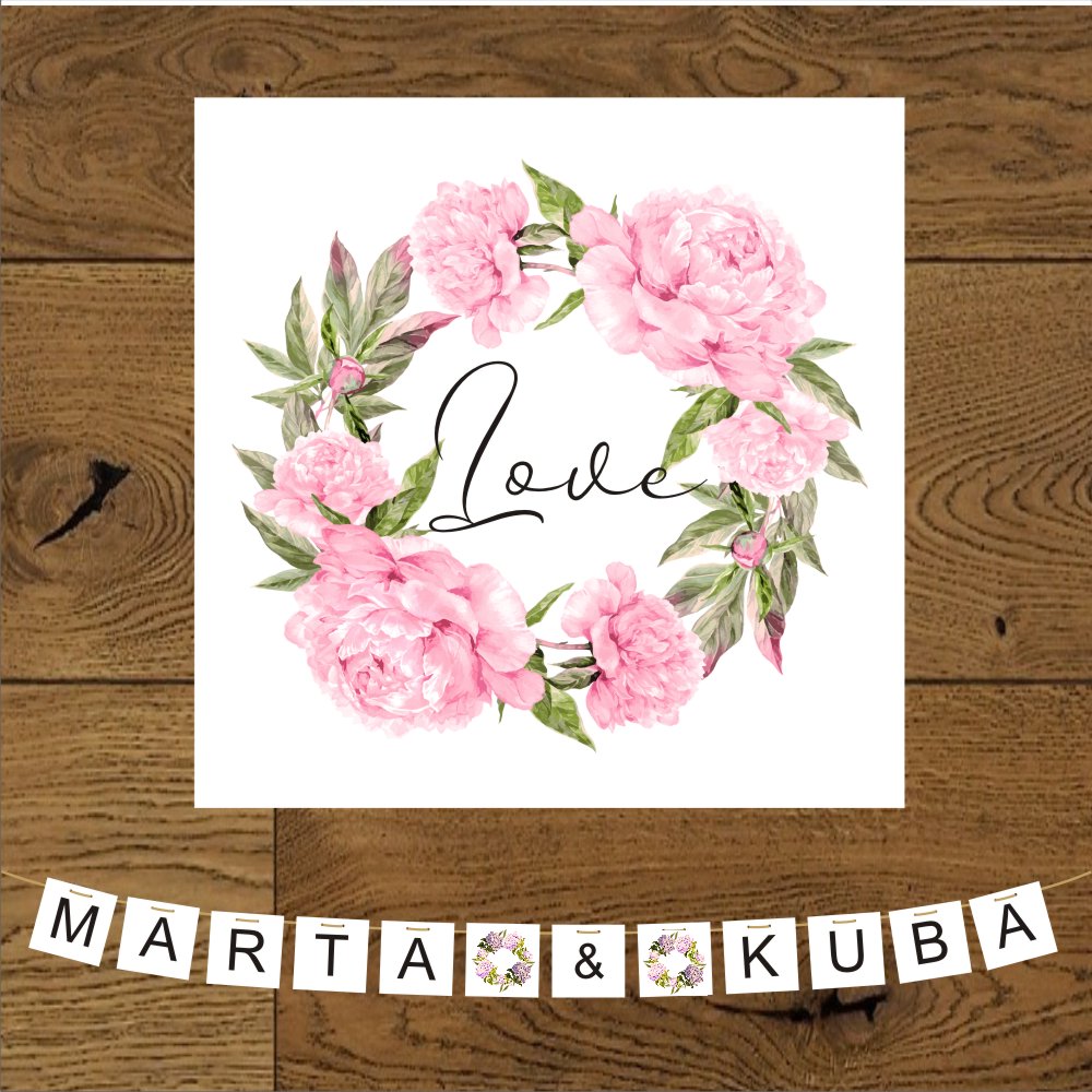 Banery ślubne - Piwonie różowy romantyczny różowy