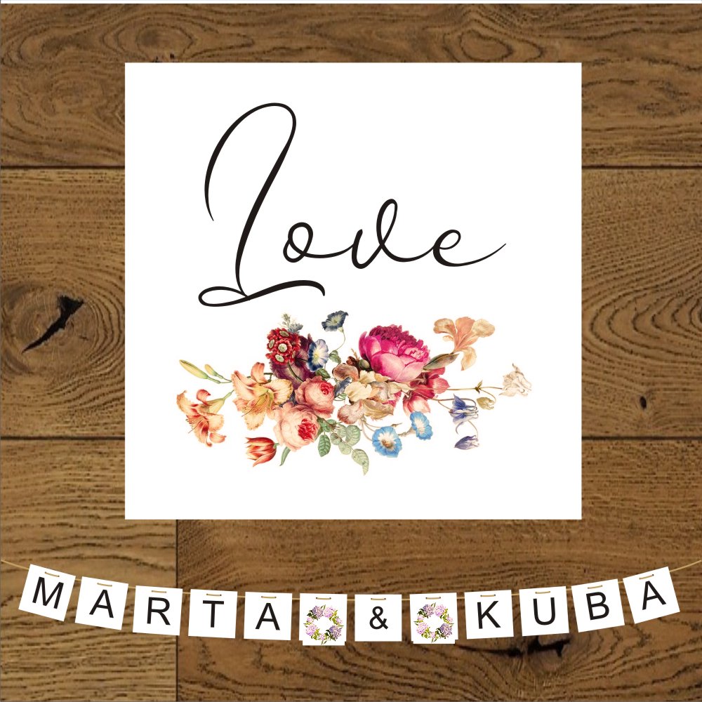 Banery ślubne - Angielskie róże - retro fantazyjne