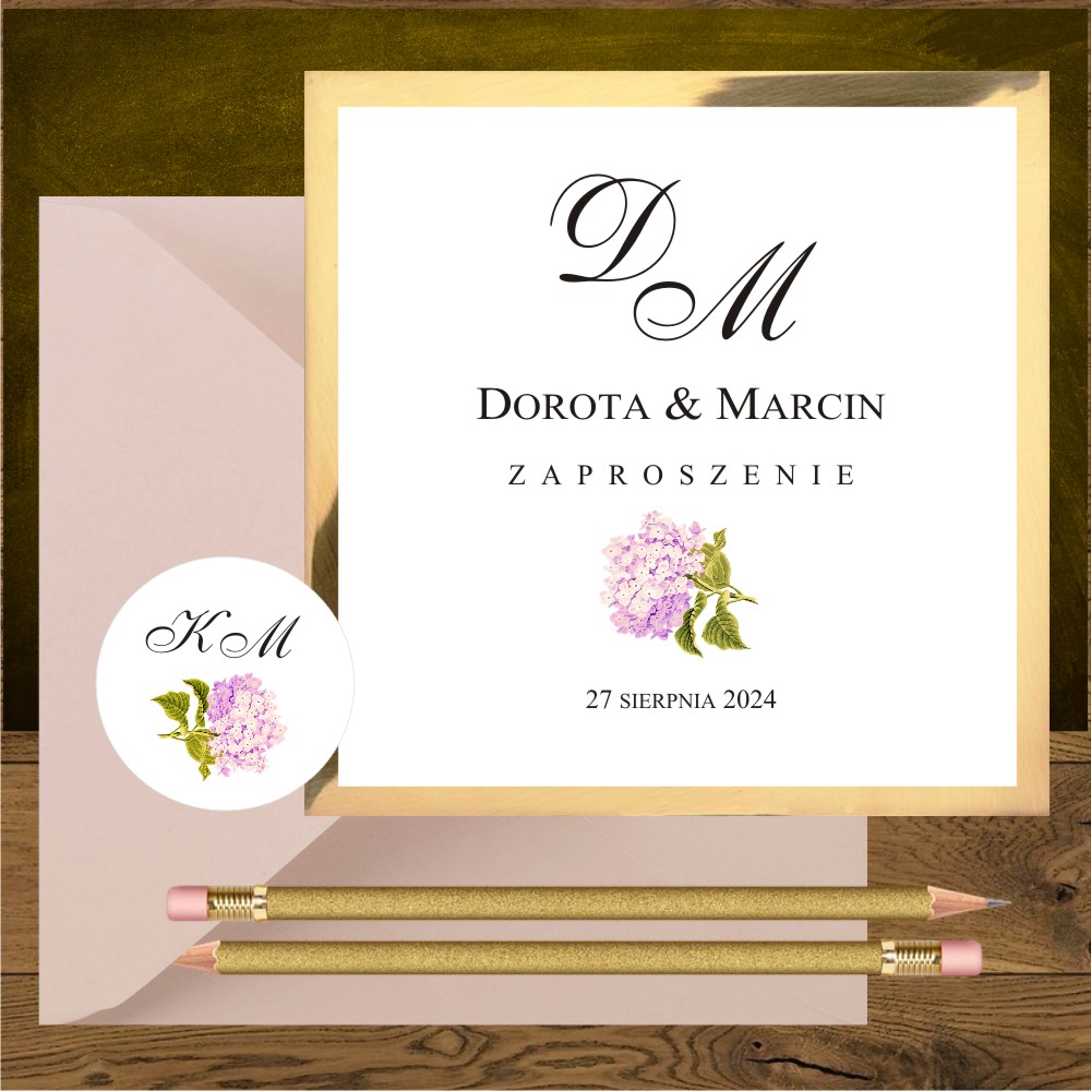 glamour - Zaproszenia ślubne Hortensja rózowa gałązka