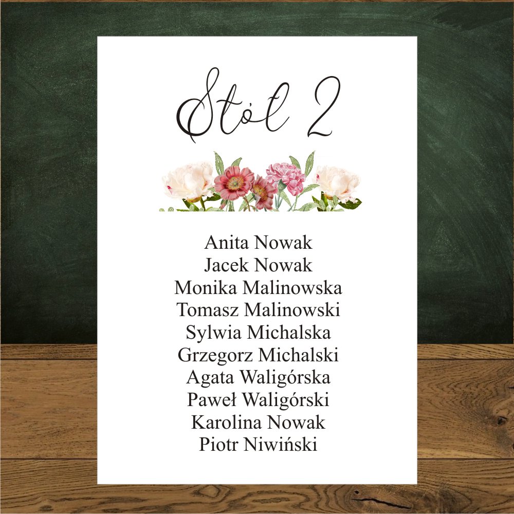 Plan stołów – same kartki - Kwiaty romantyczny ogród -goździk