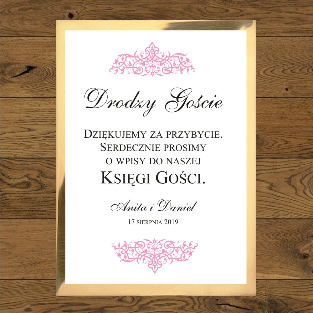 Instrukcja do księgi gości - Oliwia róż. Papier biały i złoty mirror