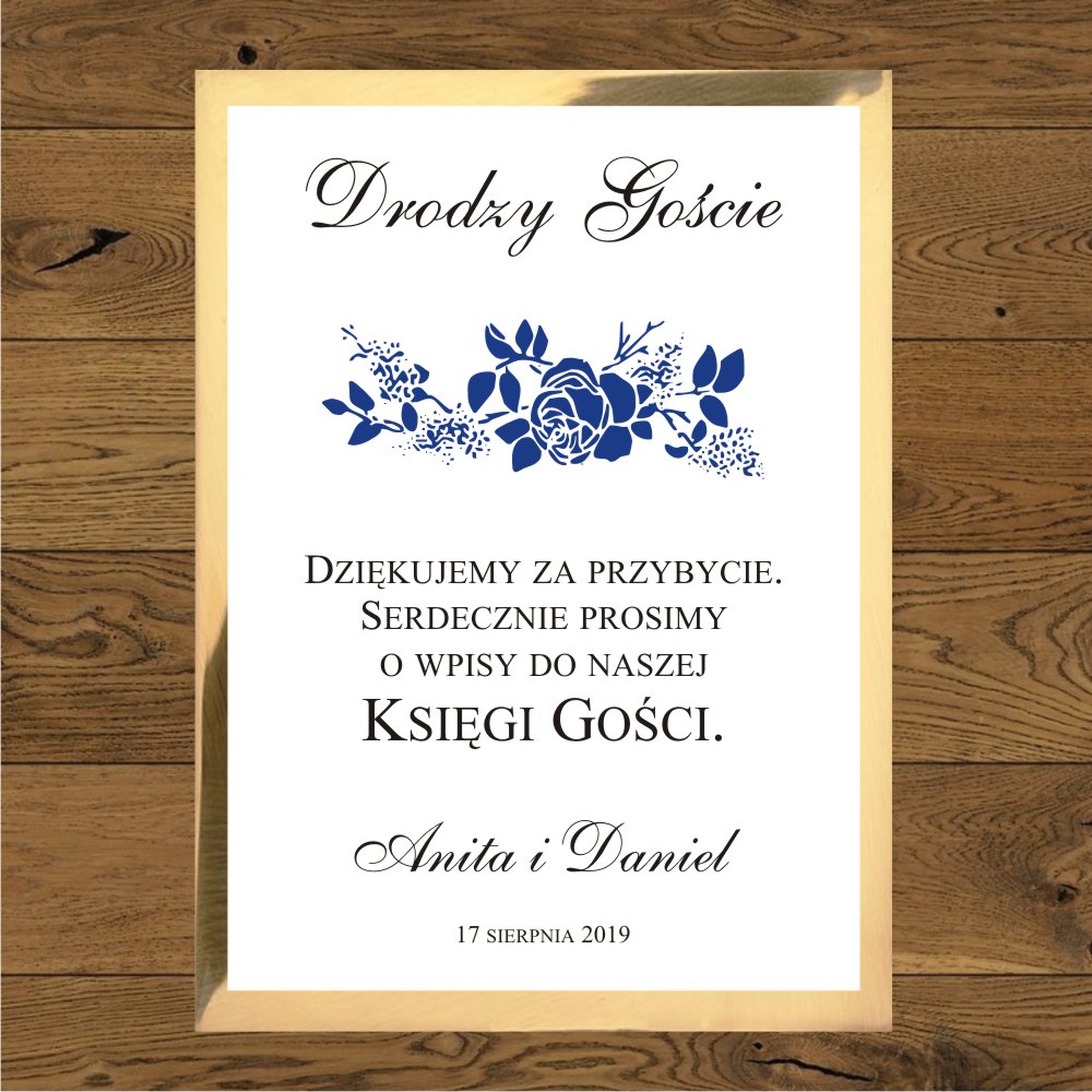 Instrukcja do księgi gości - Róże granatowe. Ramka - papier złoty mirror