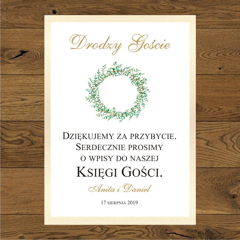 Instrukcja do księgi gości - Wianek zielone gałązki - j. złoty