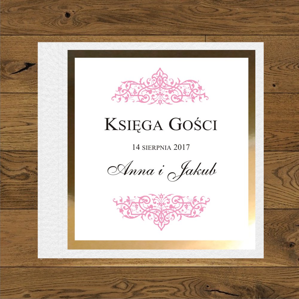 Księgi Gości - twarda oprawa - Oliwia róż. Papier biały i złoty mirror