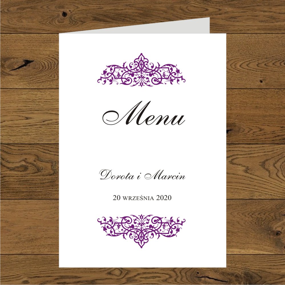 Menu - Olivia fiolet - papier biały