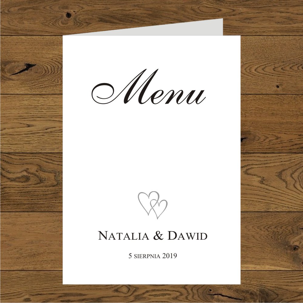 Menu - Minimalistyczne dwa małe serduszka srebrne. Menu otwierane