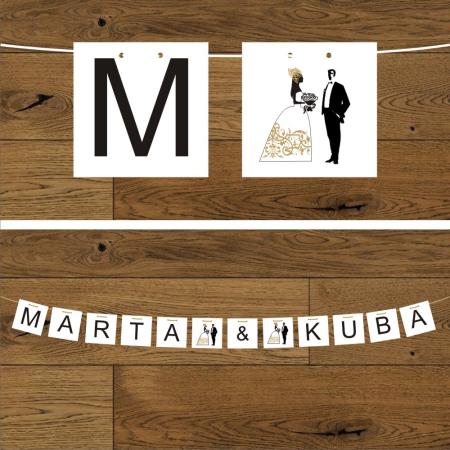 Para młoda ornament na sukni złoty. Banerek weselny