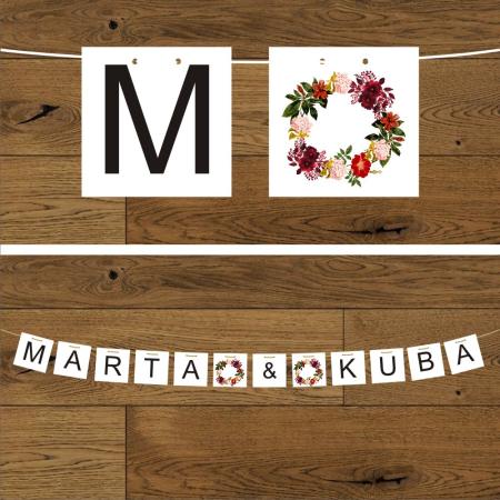 Kwiaty w wianku bordowe