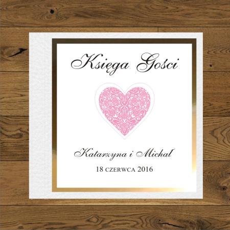 Księga Gosci serce różowe. Złoty mirror