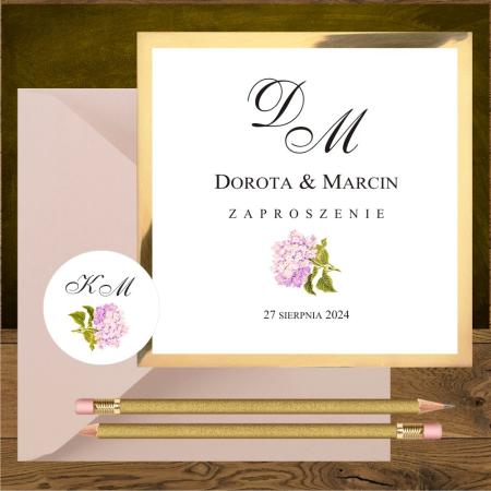 Zaproszenia ślubne Hortensja rózowa gałązka