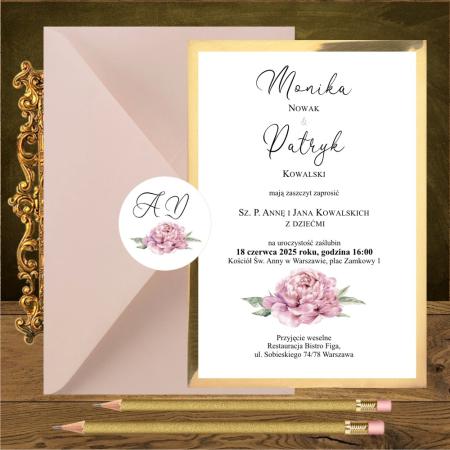 Zaproszenia ślubne jednostronne Pudrowa piwonia