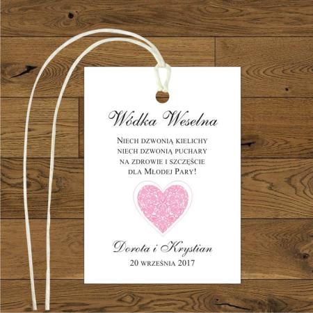 Serce różowe - papier biały - sznurek bielony