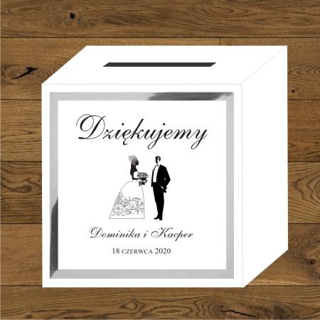 Front do pudełek na koperty Para Młoda - ornament sukni srebrny.