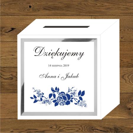 Front do pudełek na koperty Róże granatowe. Ramka - papier srebrny mirror