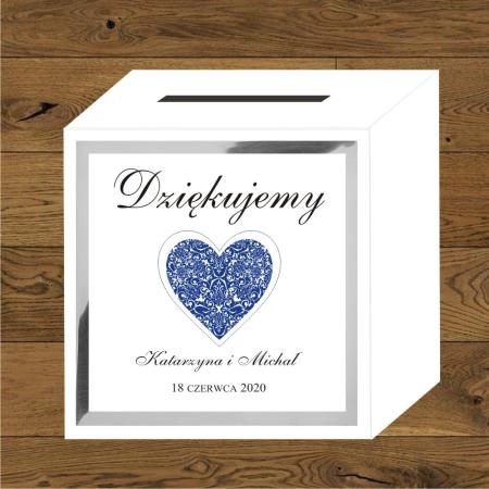 Front do pudełek na koperty Serce granatowe . Ramka mirror srebrny