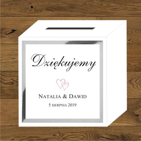 Front do pudełek na koperty Minimalistyczne dwa małe serduszka różowe i srebrny mirror