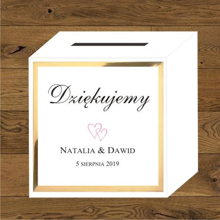 Front do pudełek na koperty Minimalistyczne dwa małe serduszka różowe i złoty mirror