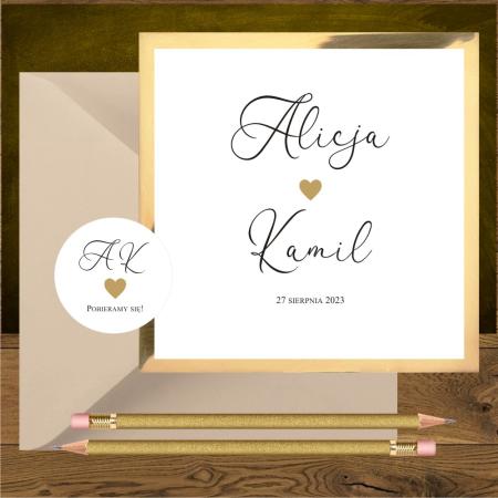 Zaproszenia na ślub ekskluzywne. Serduszko złote mini