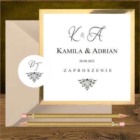 Eleganckie zaproszenia ślubne glamour z czarnym ornamentem. Sophie