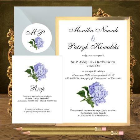 Zaproszenia jednostronne Niebieska hortensja