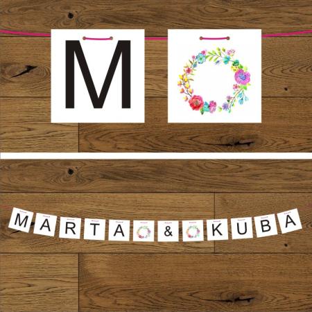 Wianek akwarele wiosenne - wstążka fuksja