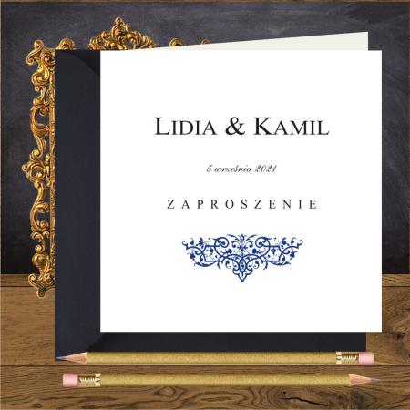 Zaproszenia ślubne eleganckie z granatowym ornamentem. Oliwia granatowa